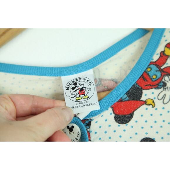 Vintage M L Pajama Top Flannel Mickey & Co Disney 90s Allover Print Cozy Lounge - Picture 2 of 10